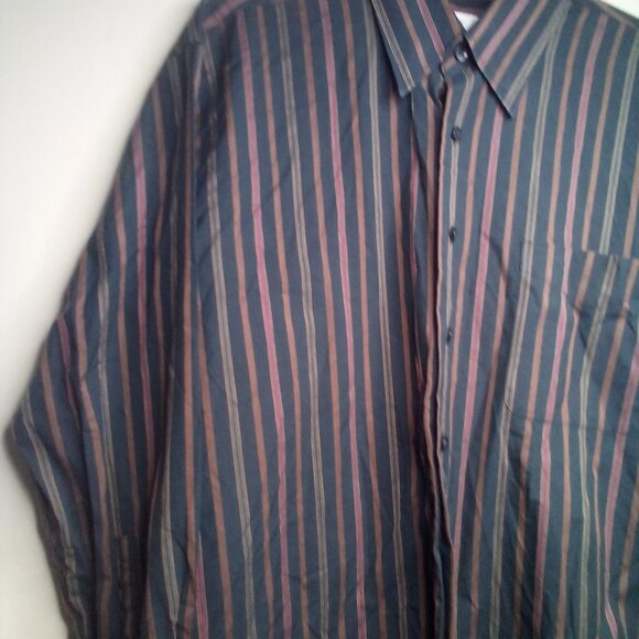 Alan Flusser Shirt L Button Down Long Sleeve Stripe Green Brown - Picture 10 of 14